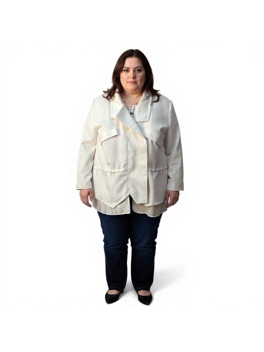 Lane Bryant Womens Plus Size Size 16 White Chiffon Hem Layered Jacket Blazer